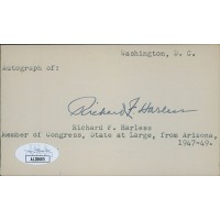 Richard Harless Arizona Congressman Signed 3x5 Index Card JSA Authenticated