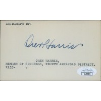 Oren Harris Arkansas Congressman Signed 3x5 Index Card JSA Authenticated