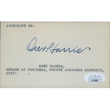 Oren Harris Arkansas Congressman Signed 3x5 Index Card JSA Authenticated