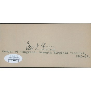 Burr Harrison Virginia Congressman Senator Signed 2.5x5 Index Card JSA Authentic