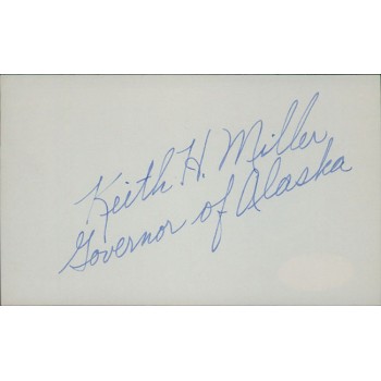 Keith Harvey Miller Alaska Governor Signed 3x5 Index Card JSA Authenticated