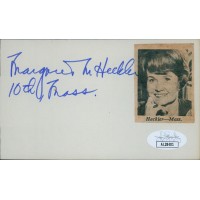Margaret Heckler Massachusetts Congresswoman Signed 3x5 Index Card JSA Authentic