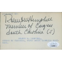 Robert Hemphill South Carolia Congressmen Signed 3x5 Index Card JSA Authentic