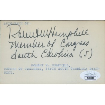 Robert Hemphill South Carolia Congressmen Signed 3x5 Index Card JSA Authentic