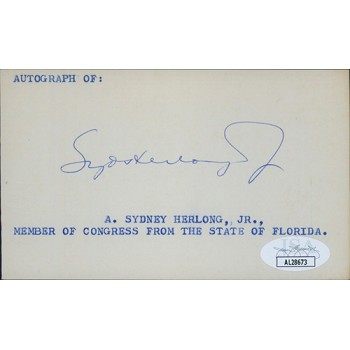 Sydney Herlong Florida Congressman Signed 3x5 Index Card JSA Authenticated