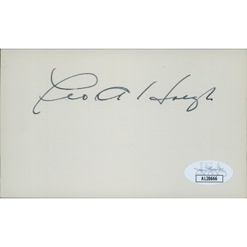 Leo Hoegh Iowa Governor Signed 3x5 Index Card JSA Authenticated