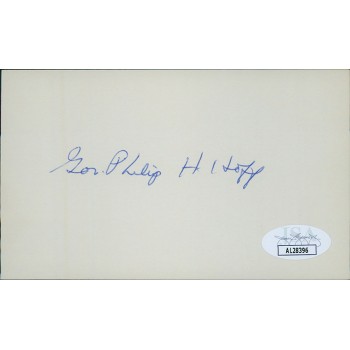 Philip Hoff Vermont Governor Senator Signed 3x5 Index Card JSA Authenticated