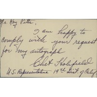 Chet Holifield California Congressman Signed 3x5 Postcard JSA Authenticated