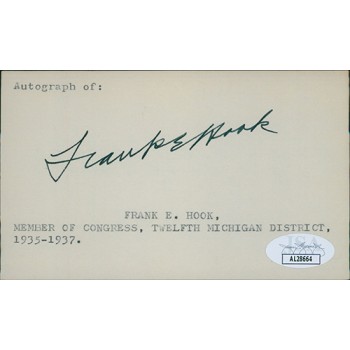 Frank Hook Michigan Congressman Signed 3x5 Index Card JSA Authenticated