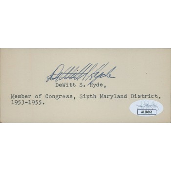 DeWitt Hyde Maryland Congressman Signed 2x5 Index Card JSA Authenticated