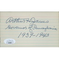 Arthur James Pennsylvania Governor Signed 3x5 Index Card JSA Authenticated