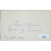 Edwin Johnson Colorado Governor Senator Signed 3x5 Index Card JSA Authenticated