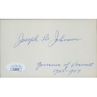 Joseph B. Johnson Vermont Governor Signed 3x5 Index Card JSA Authenticated