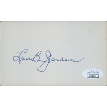 Len Jordan Idaho Governor Senator Signed 3x5 Index Card JSA Authenticated