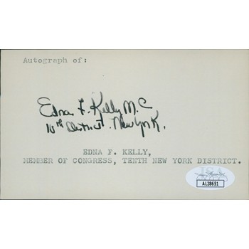 Edna Kelly New York Congresswoman Signed 3x5 Index Card JSA Authenticated