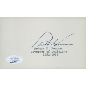 Robert Kennon Louisiana Governor Signed 3x5 Index Card JSA Authenticated