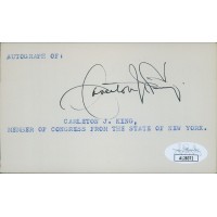 Carleton King New York Congressmen Signed 3x5 Index Card JSA Authenticated