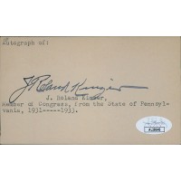J. Roland Kinzer Pennsylvania Congressman Signed 3x5 Index Card JSA Authentic