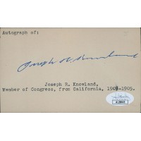 Joseph Knowland California Congressman Signed 3x5 Index Card JSA Authenticated