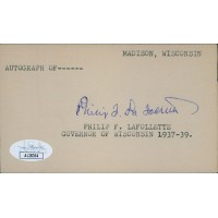 Philip LaFollette Wisconsin Governor Signed 3x5 Index Card JSA Authenticated