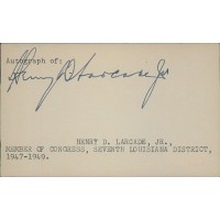 Henry Larcade Jr. Louisiana Congressman Signed 3x5 Index Card JSA Authenticated
