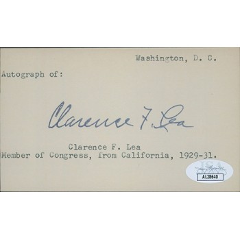 Clarence Lea California Congressman Signed 3x5 Index Card JSA Authenticated