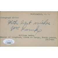 William Lemke North Dakota Congressman Signed 3x5 Index Card JSA Authenticated