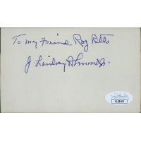 J. James Lindsay Almond Virginia Governor Signed 3x5 Index Card JSA Authentic