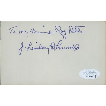 J. James Lindsay Almond Virginia Governor Signed 3x5 Index Card JSA Authentic