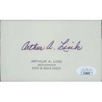 Arthur Link North Dakota Governor Signed 3x5 Index Card JSA Authenticated