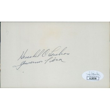 Herschel Loveless Iowa Governor Signed 3x5 Index Card JSA Authenticated