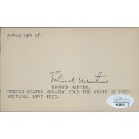 Edward Martin Pennsylvania Governor Senator Signed 3x5 Index Card JSA Authentic