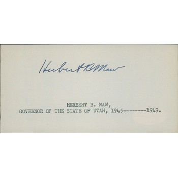 Herbert Maw Utah Governor Signed 2.5x5 Index Card JSA Authenticated