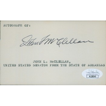 John McClellan Arkansas Senator Signed 3x5 Index Card JSA Authenticated