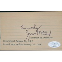 Jim McCord Tennessee Governor Signed 3x5 Index Card JSA Authenticated