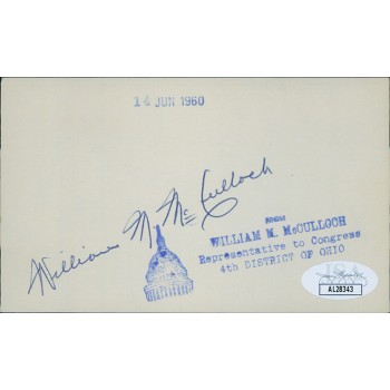 William McCulloch Ohio Congressmen Signed 3x5 Index Card JSA Authenticated