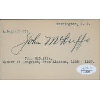 John McDuffie Alabama Congressmen Signed 3x5 Index Card JSA Authenticated