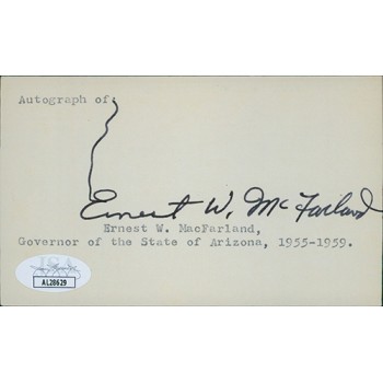 Ernest McFarland Arizona Governor Senator Signed 3x5 Index Card JSA Authentic