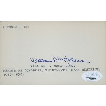 William McFarlane Texas Congressman Signed 3x5 Index Card JSA Authenticated