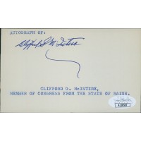 Clifford McIntire Maine Congressman Signed 3x5 Index Card JSA Authenticated