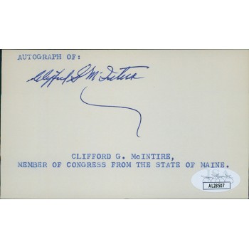 Clifford McIntire Maine Congressman Signed 3x5 Index Card JSA Authenticated