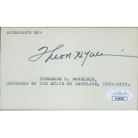 Theodore McKeldin Maryland Governor Signed 3x5 Index Card JSA Authenticated