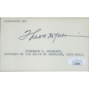 Theodore McKeldin Maryland Governor Signed 3x5 Index Card JSA Authenticated