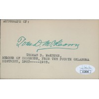 Tom McKeown Oklahoma Congressmen Signed 3x5 Index Card JSA Authenticated