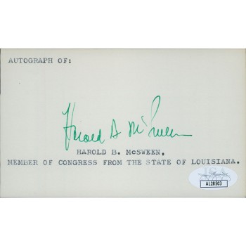 Harold McSween Louisiana Congressman Signed 3x5 Index Card JSA Authenticated