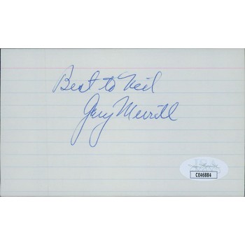 Gary Merrill Actor Signed 3x5 Index Card JSA Authenticated Personalized