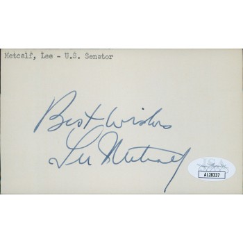 Lee Metcalf Montana Senator Signed 3x5 Index Card JSA Authenticated