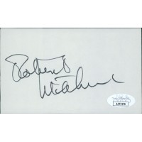 Robert Mitchum Actor Signed 3x5 Index Card JSA Authenticated