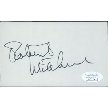 Robert Mitchum Actor Signed 3x5 Index Card JSA Authenticated