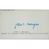 John Monagan Connecticut Congressman Signed 3x5 Index Card JSA Authenticated